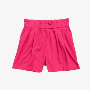 Lush Shorts Womens L Large Pink Linen Blend High Rise Pleated Smocked Paperbag